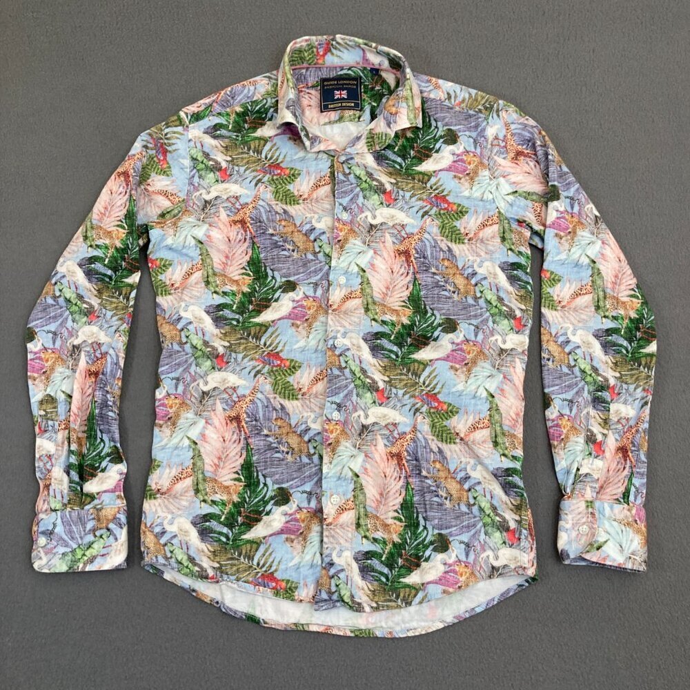 Guide London African Safari Floral Print Shirt Men's Size Small Button Colorful‎